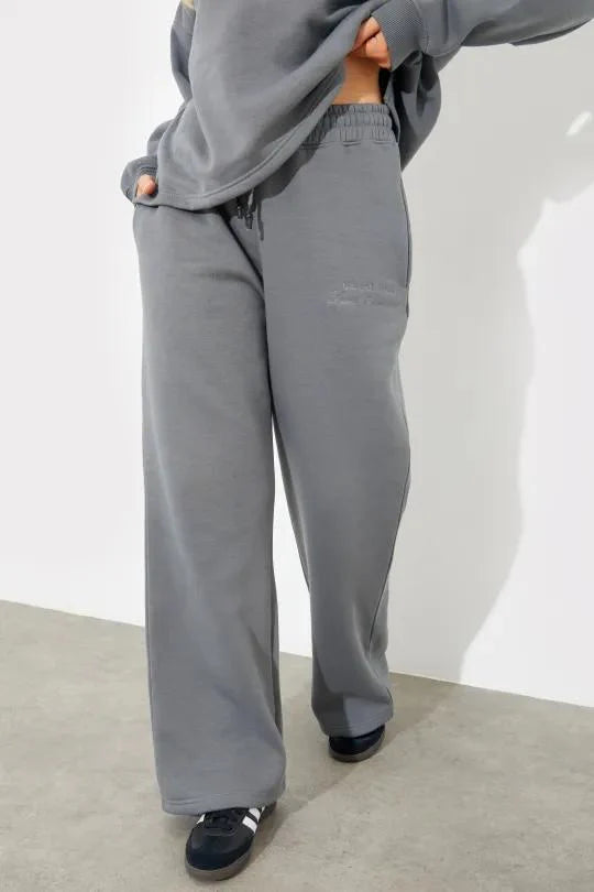 Jersey Emroidered Wide Leg Jogger