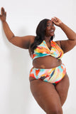 Abstract Print Twist Front Bikini Top