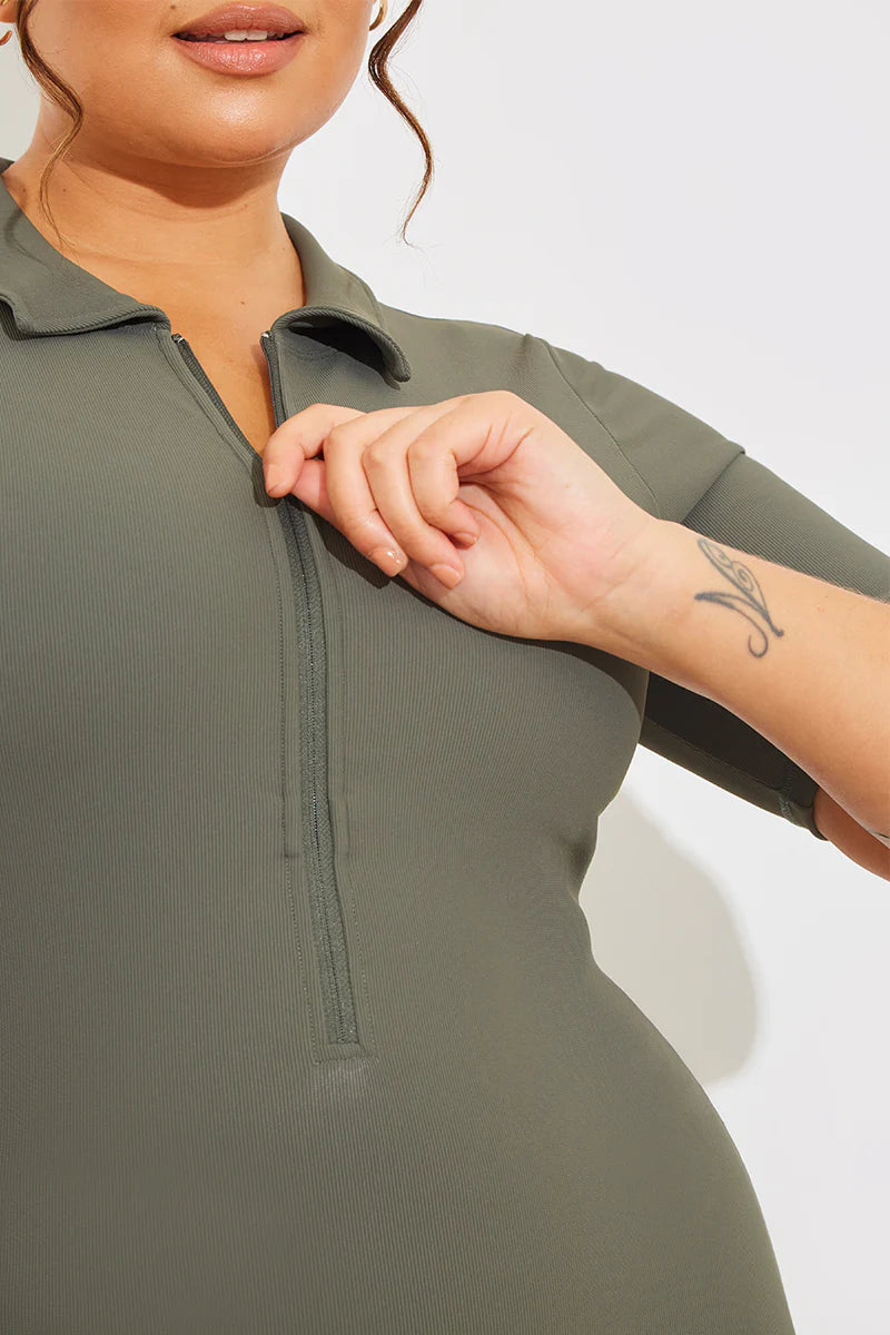 Built-In Bra Half Zip Short Sleeve Sculpt and Control Unitard