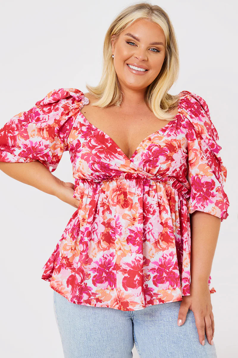 Floral Print Puff Sleeve Blouse