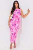 Abstract Floral Frill Detail Maxi Dress