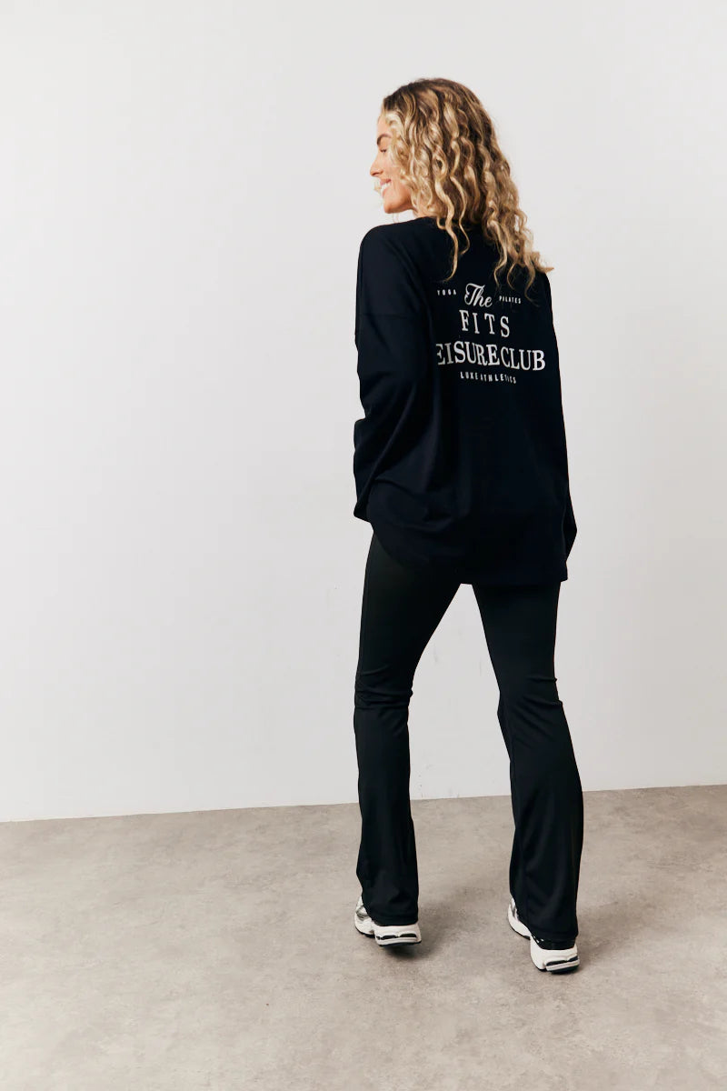 Black Fits Leisure Club Graphic Oversized Long Sleeve T-Shirt