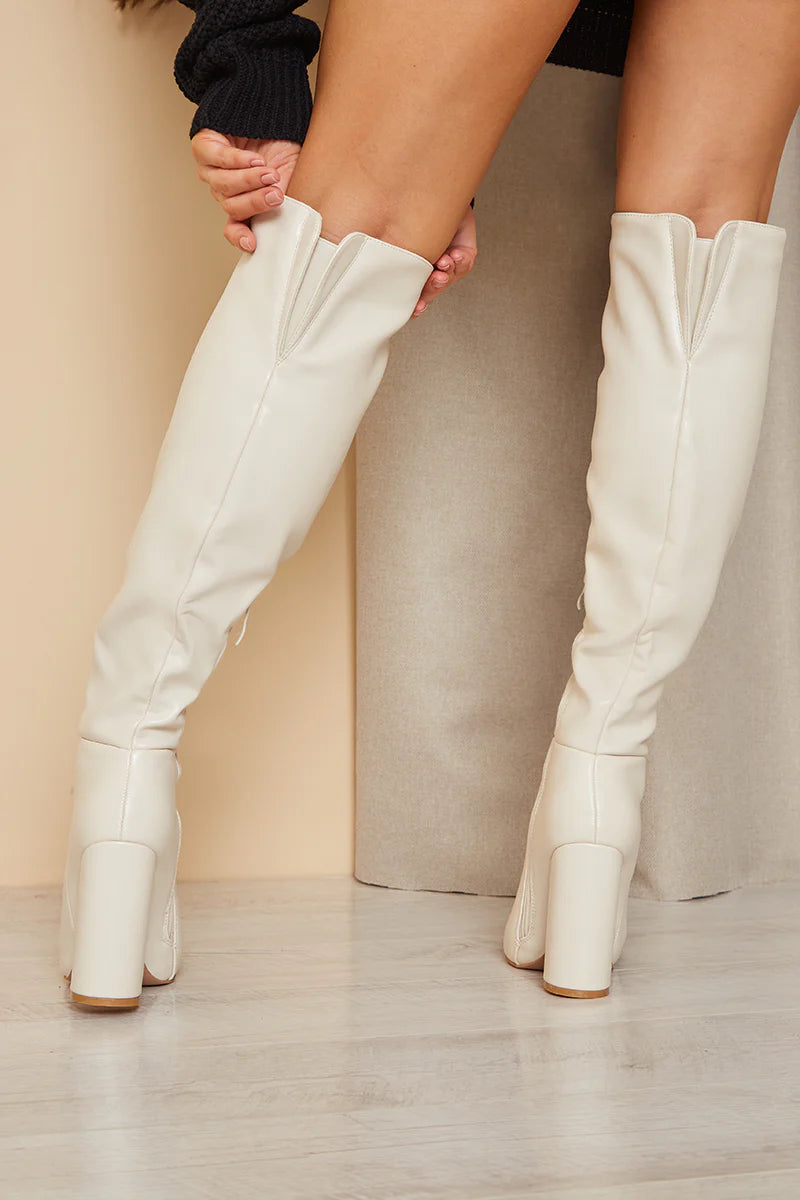 Leather Look Knee High Boots