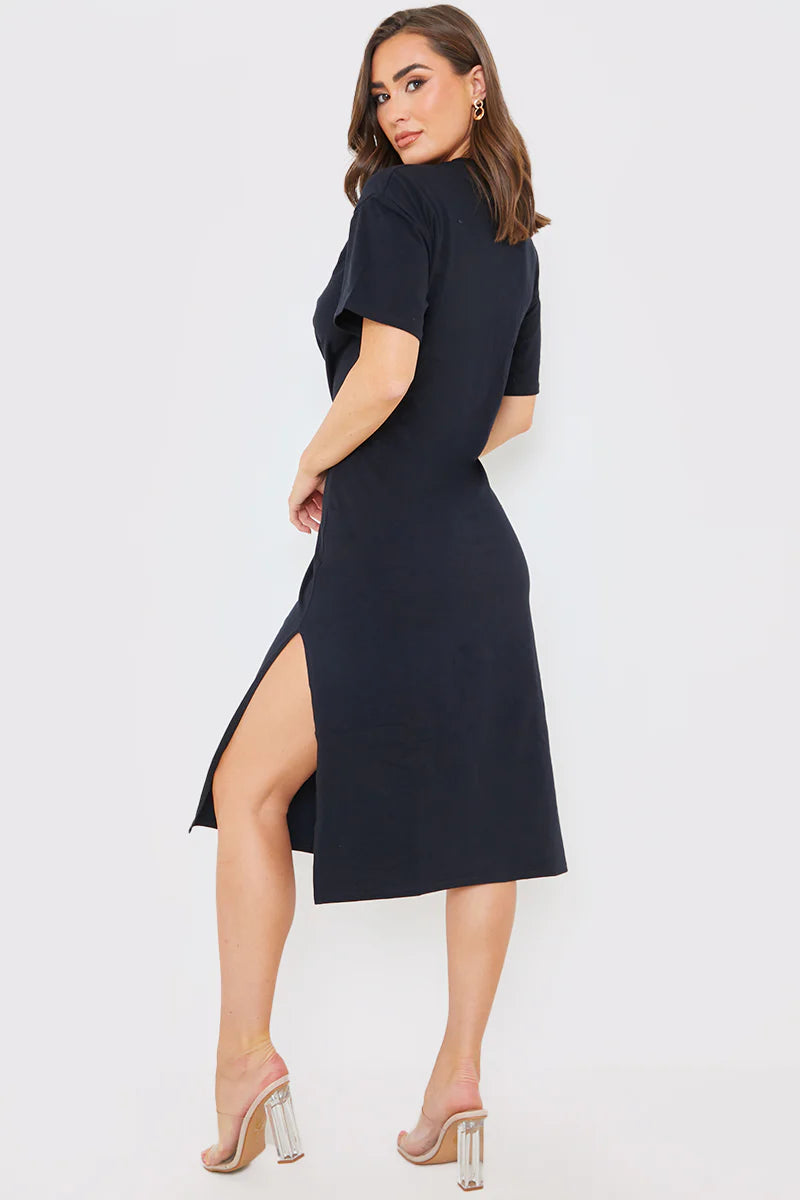 Knot Front T-Shirt Split Hem Dress