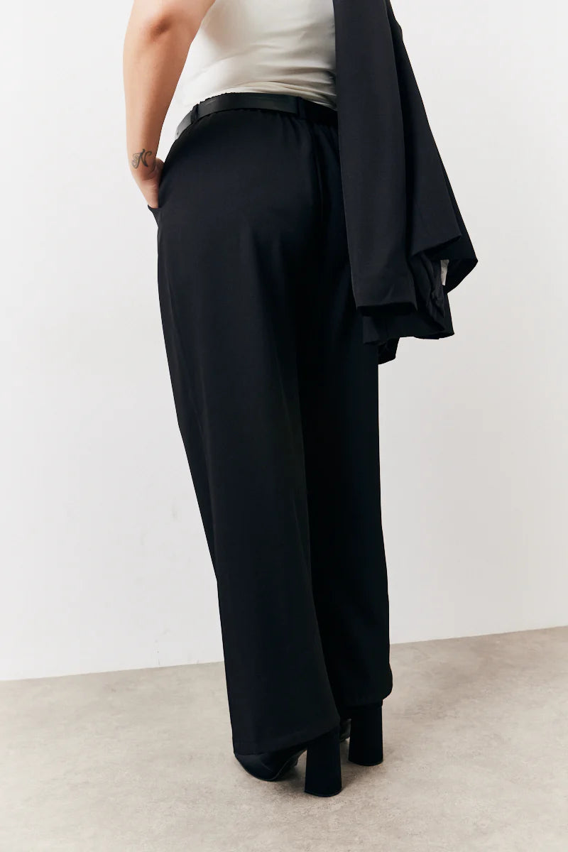Black Elasticated Waist Wide Leg Trouser
