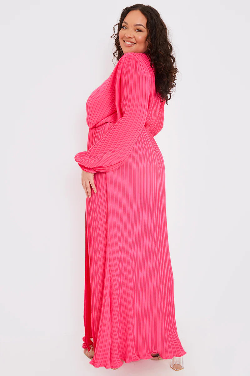 Plisse Ballon Sleeve Maxi Dress