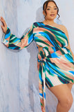 Multi Abstract Print One Shoulder Shift Dress