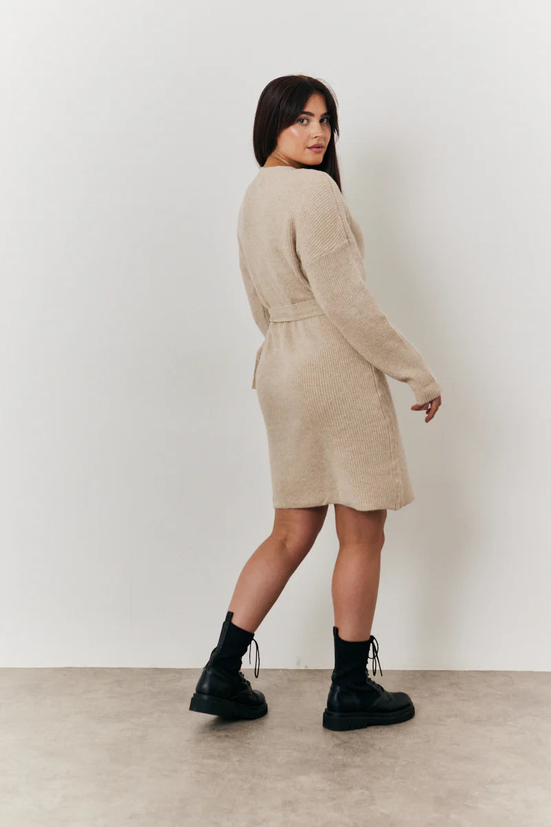 Belted Knit Wrap Mini Dress