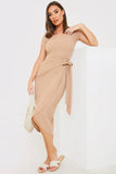 Ribbed Sweetheart Wrap Midi Dress