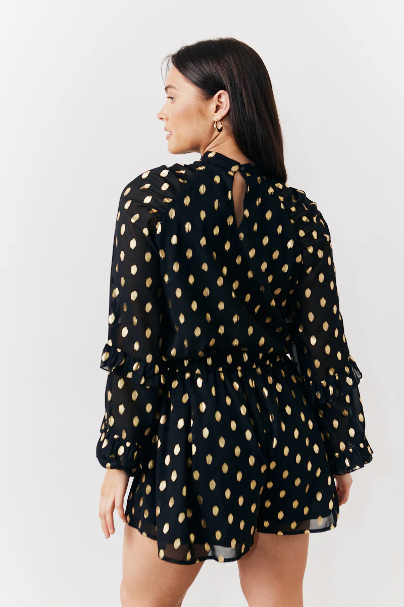 Black Foil Detail Chiffon Blouse