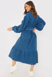 Denim Belted Tiered Midaxi Shirt Dress