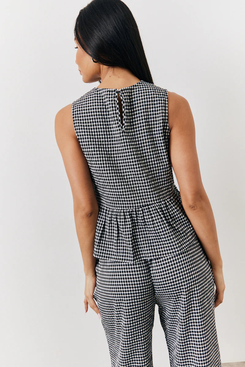 Black Gingham Smock Top