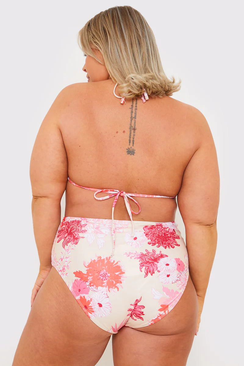 Floral Print Frill Triangle Bikini Top