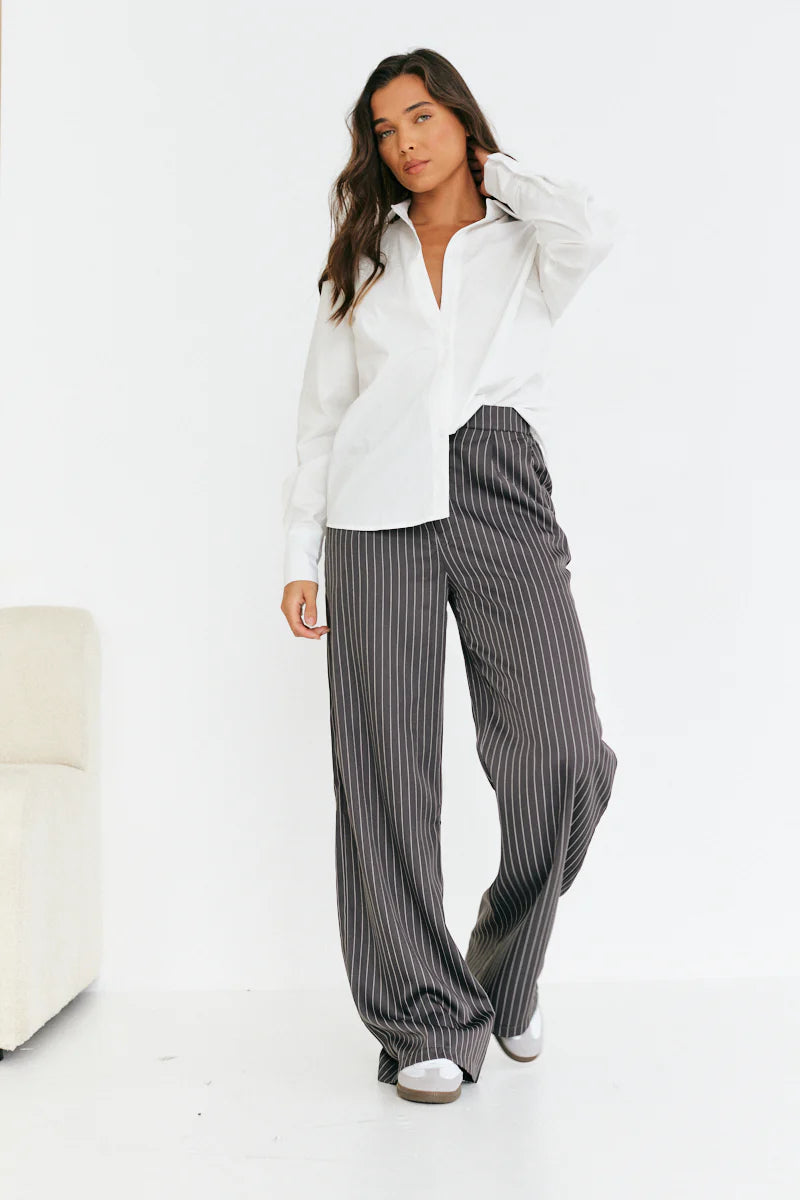 Pinstripe Relaxed Wide Leg Trouser