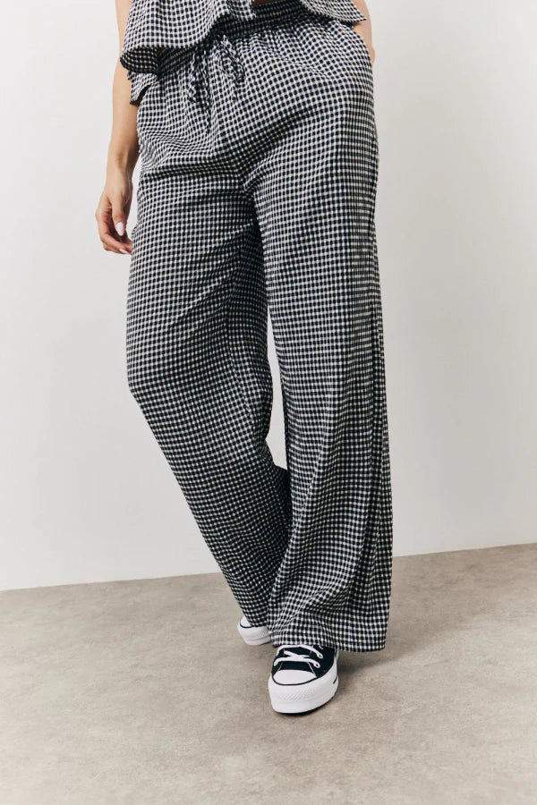 Black Gingham Wide Leg Trousers