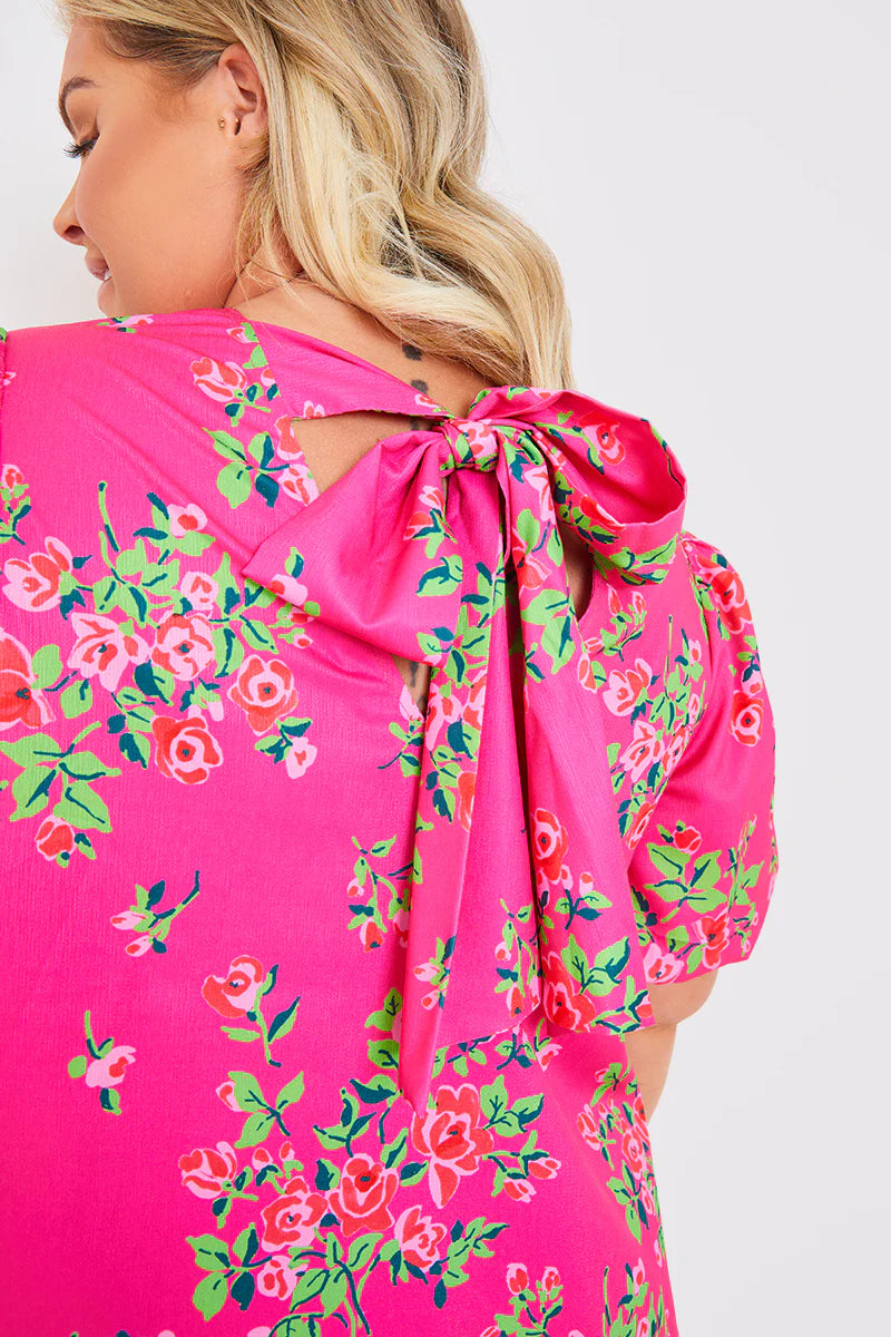 Floral Smock Dress With Tie Back Detail