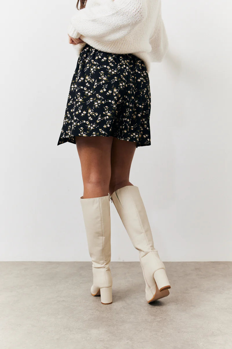 Black Floral Flippy Mini Skirt