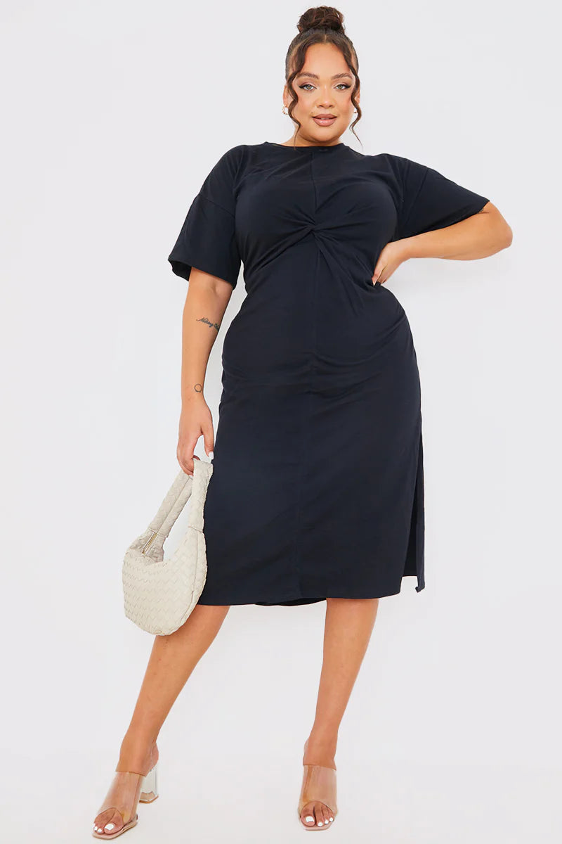 Knot Front T-Shirt Split Hem Dress