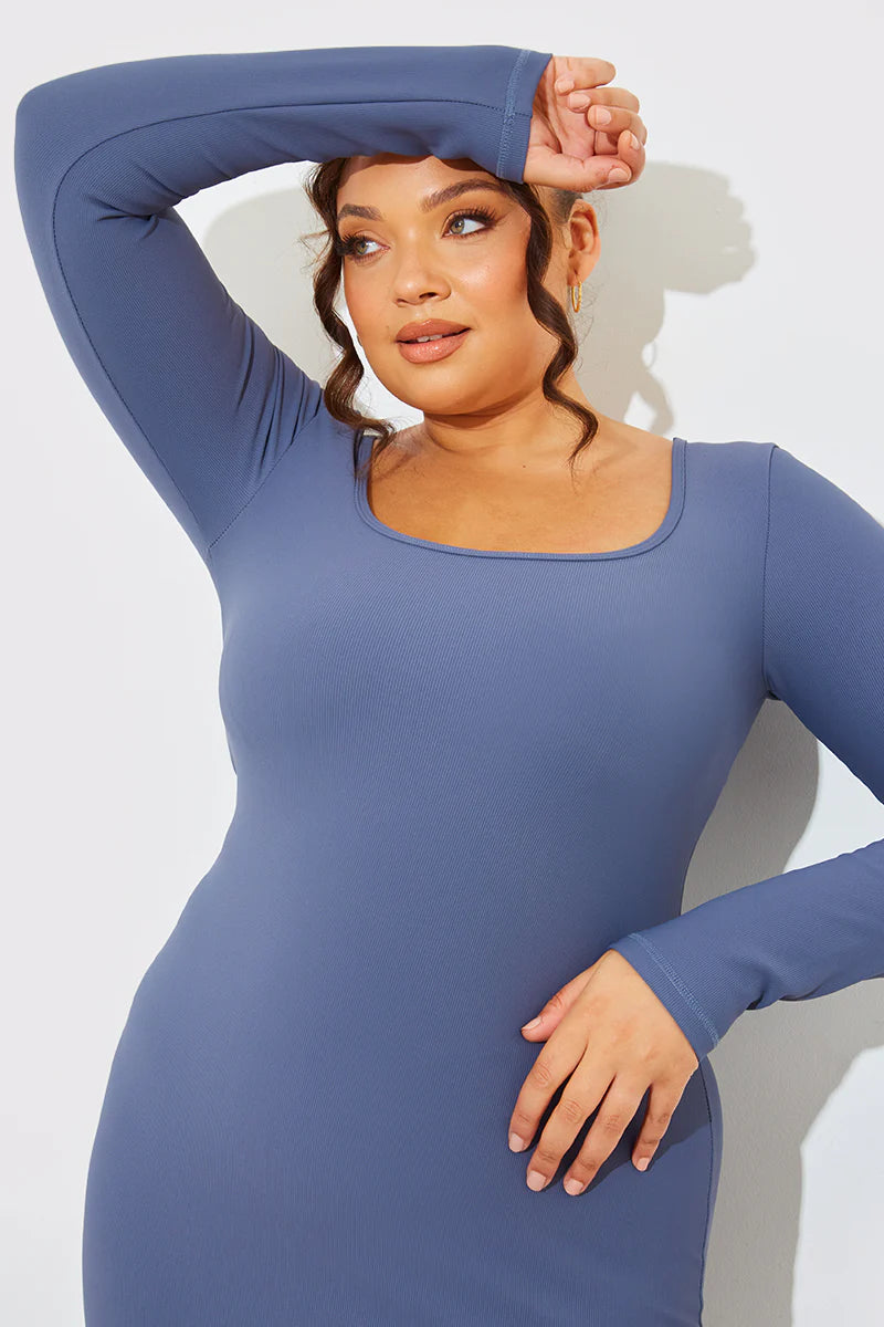 Scoop Neck Rib Midaxi Dress