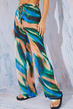 Abstract Print Wide Leg Elastic Waist Trousers