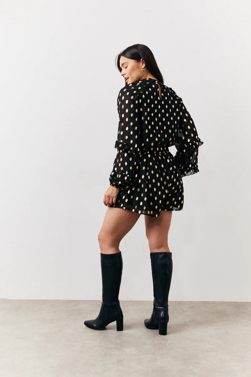 Black Foil Detail Chiffon Shorts