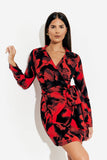 Abstract Print Wrap Mini Dress