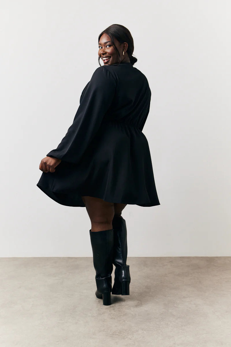 Black Drape Detail Mini Dress