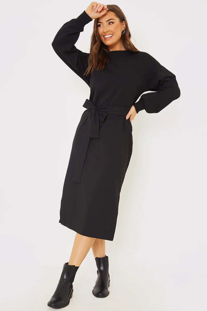 Belted Midi Sweater Dress��