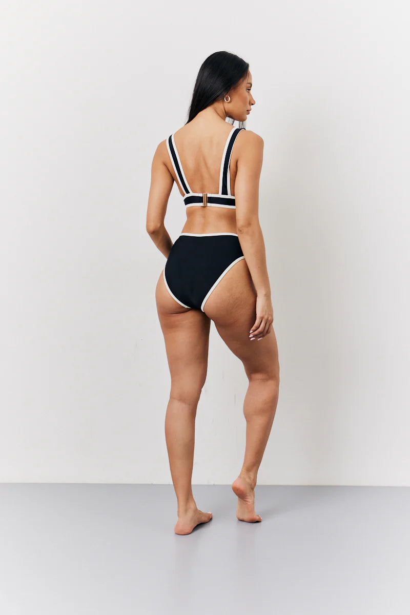 Black Contrast Binding Plunge Bikini Top