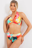 Abstract Print Twist Front Bikini Top