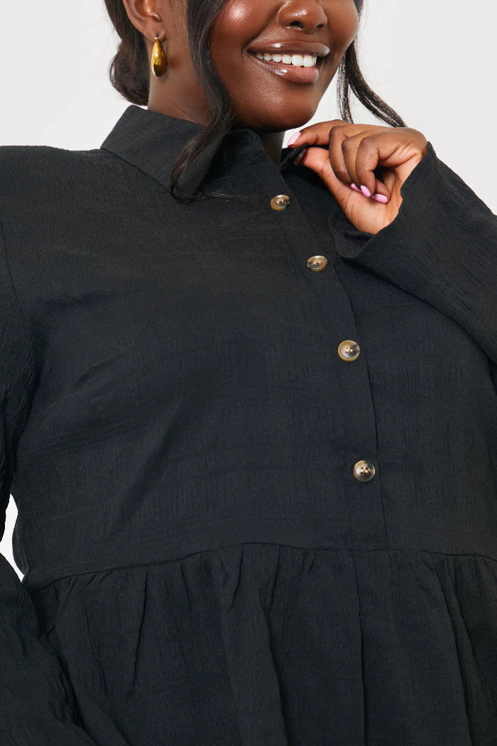 Blouson Sleeve Button Front Blouse