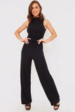 Black Rib Wide Leg Jumpsuit