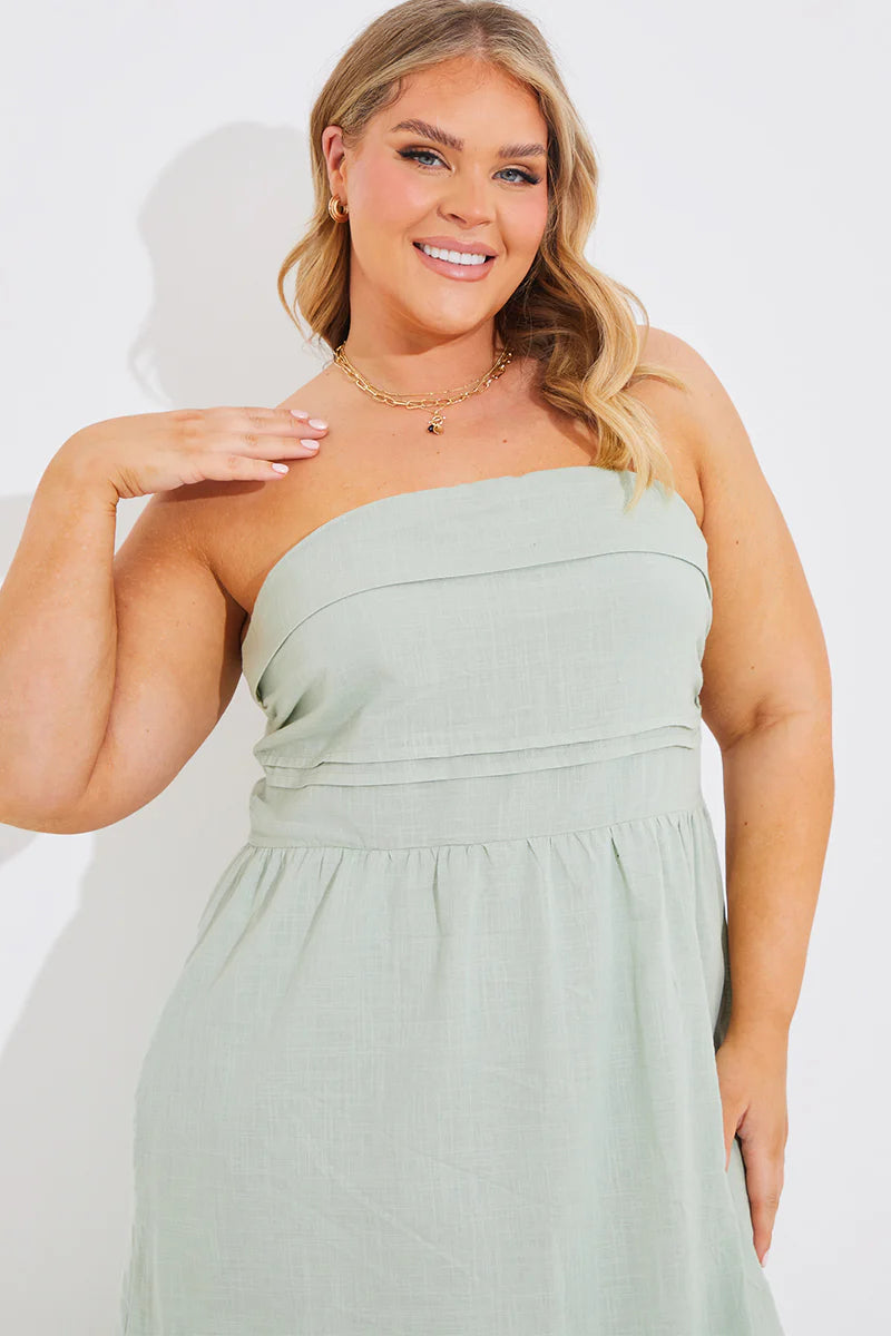 Bandeau Linen Look Midi Dress