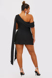 Satin Asymmetric Neckline Mini Dress