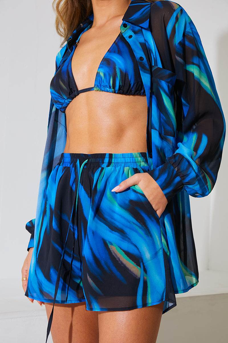 Abstract Print Chiffon Co-Ord Beach Short