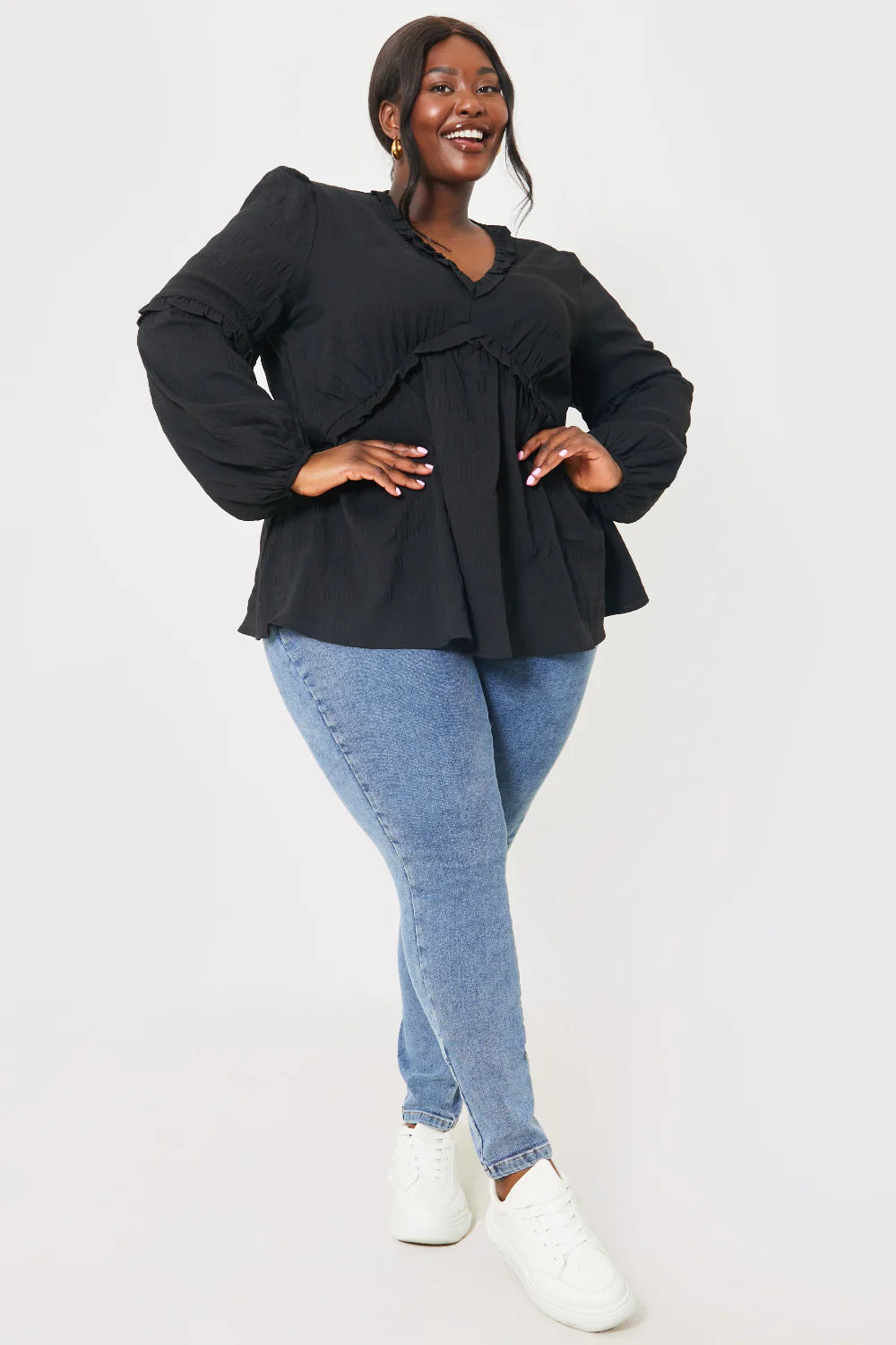 V Neck Frill Detail Blouse