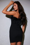 Bandeau Faux Feather Trim Mini Dress