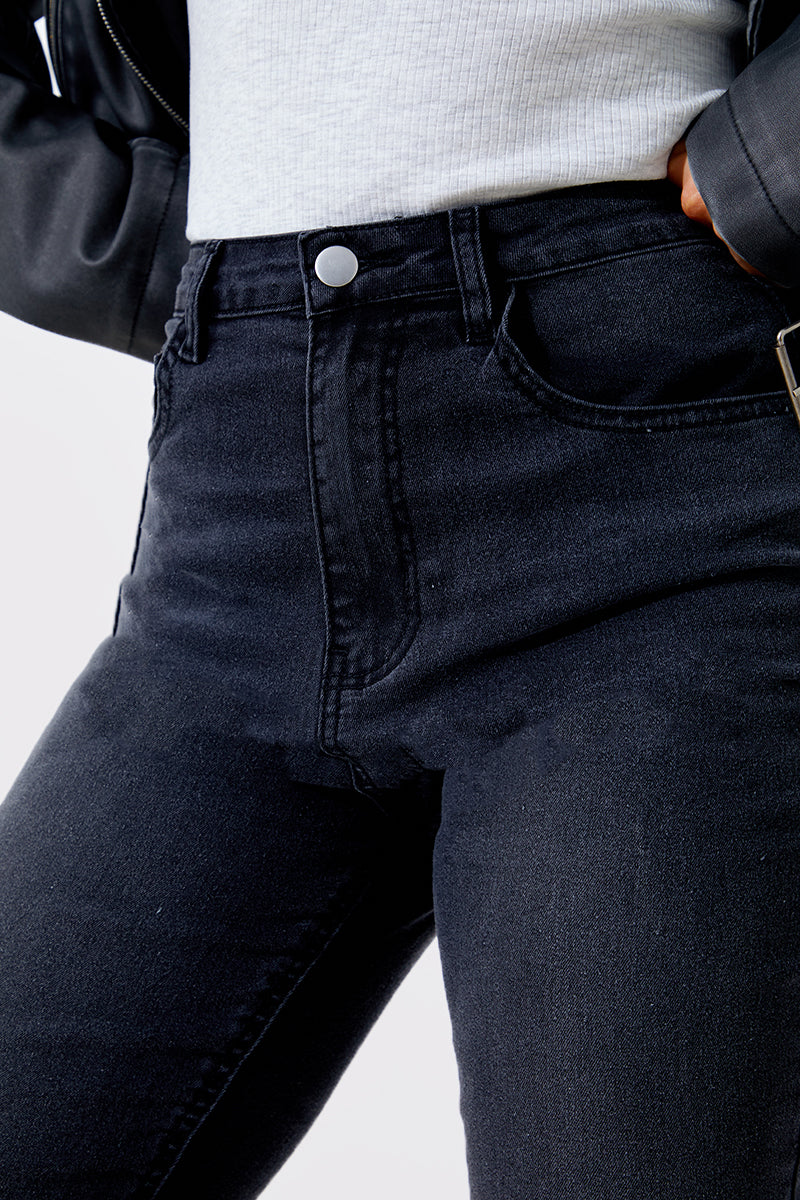 Acid Wash Straight Leg Split Hem Jeans