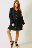 Balloon Sleeve Button Down Mini Dress