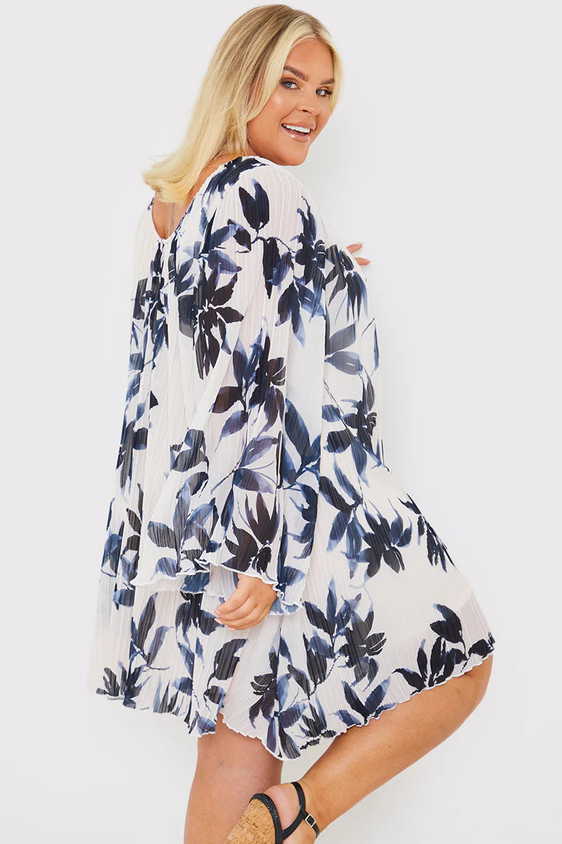 Floral Print Plisse Tie Detail Swing Dress