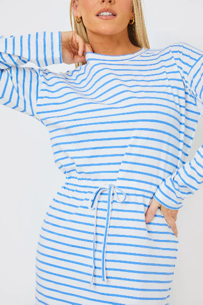 LONG SLEEVE DRAWSTRING WAIST T-SHIRT DRESS