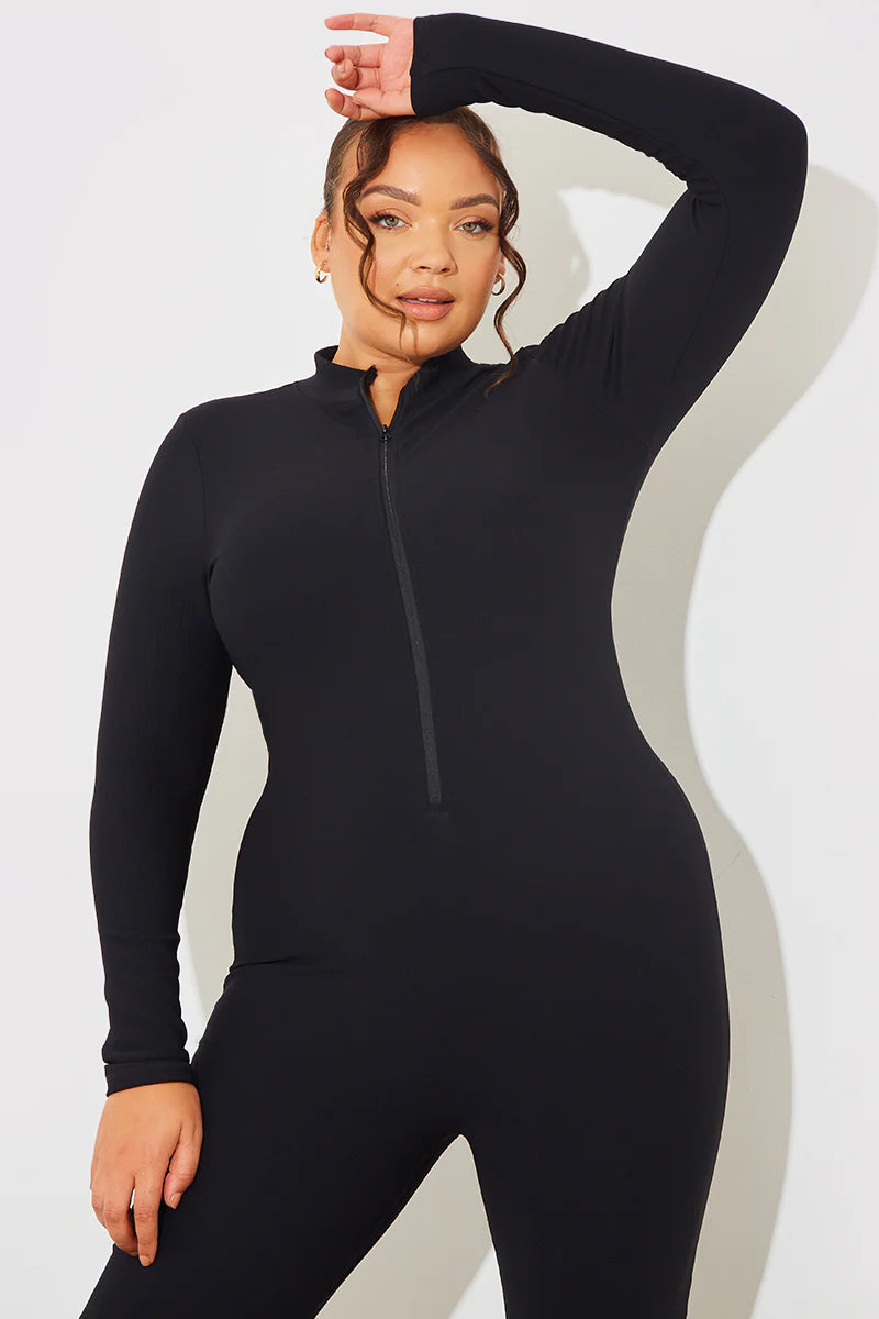 Built-In Bra Half Zip Long Sleeve Sculpt and Control Unitard