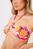 Abstract Print Halterneck Ring Detail Bikini Top