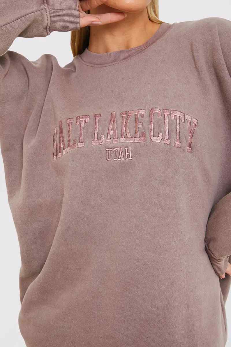 Salt Lake City' Acid Wash Slogan Sweater