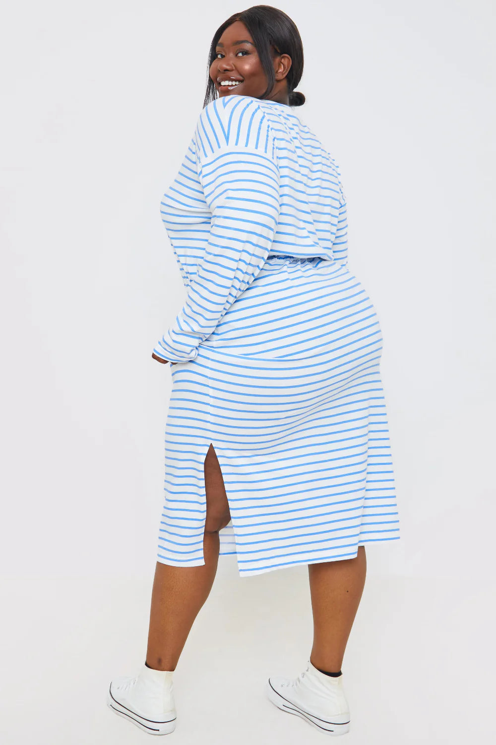 LONG SLEEVE DRAWSTRING WAIST T-SHIRT DRESS