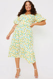 Lemon Print Button Detail Midi Dress