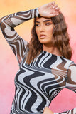 Swirl Print Mesh Bodycon Dress