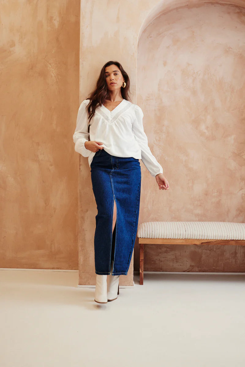 V Neck Crochet Insert Blouse