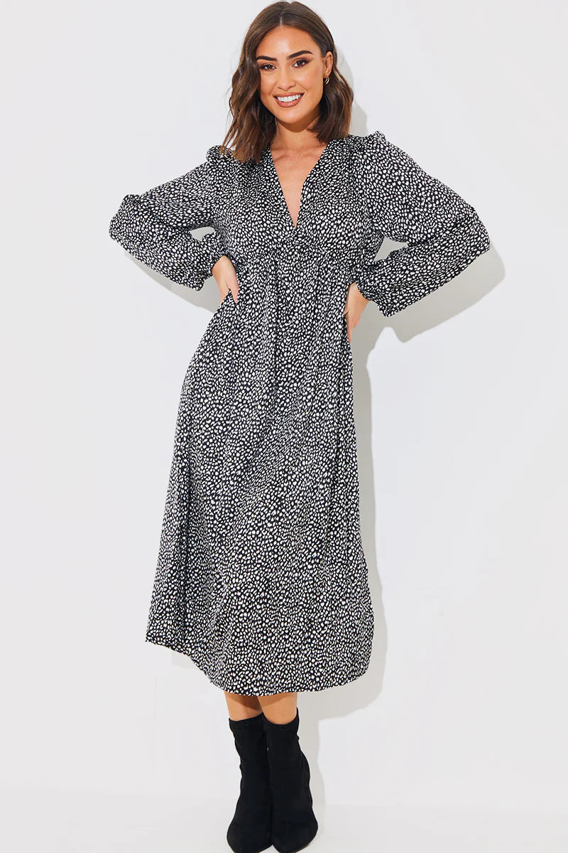 Animal Print Smock Midi Dress