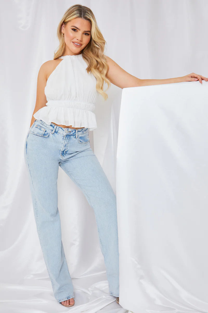 Shirred Waist Crop Top